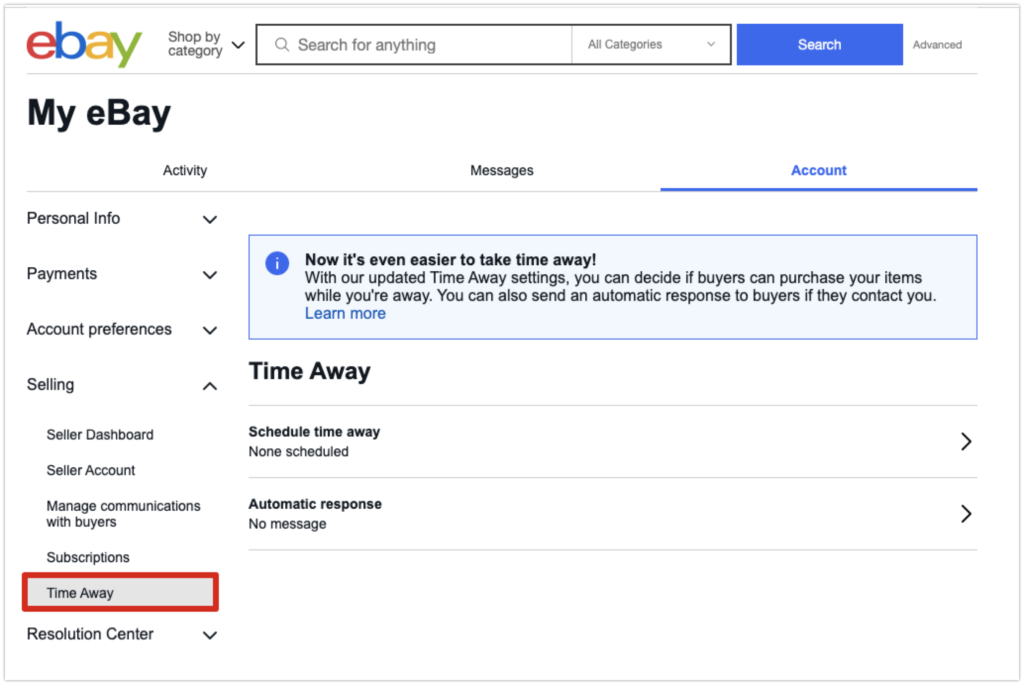 ebayストアをお休みにする方法 （バケーション休暇設定『Time away』） Motoki eBay Blog